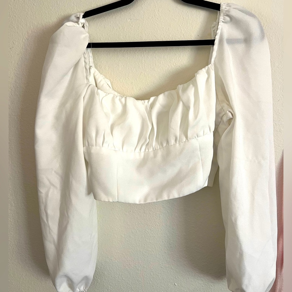 Princess Polly White Puff Sleeve Crop Top